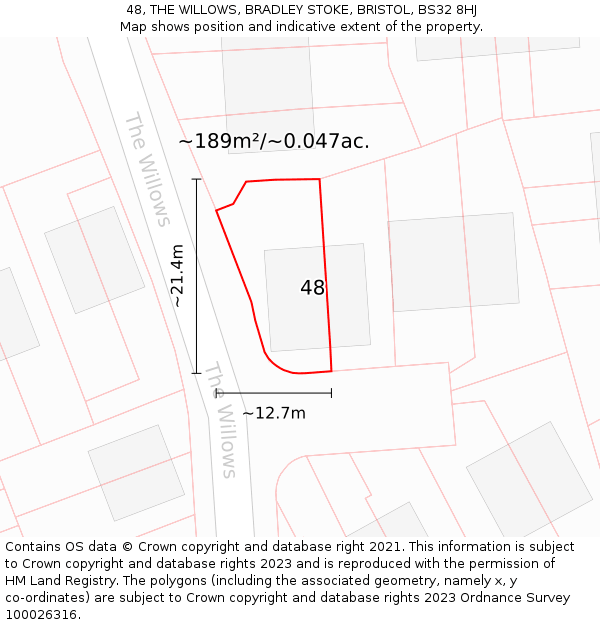 48, THE WILLOWS, BRADLEY STOKE, BRISTOL, BS32 8HJ: Plot and title map