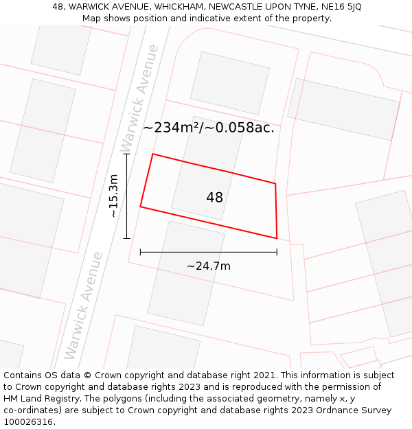 48, WARWICK AVENUE, WHICKHAM, NEWCASTLE UPON TYNE, NE16 5JQ: Plot and title map