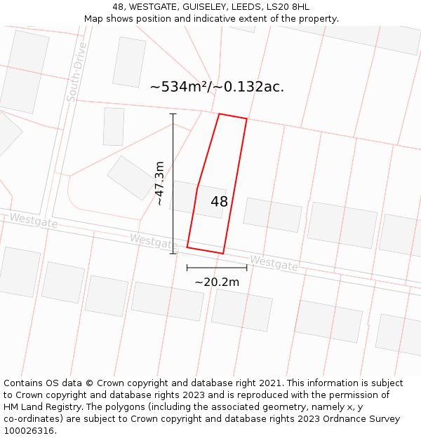 48, WESTGATE, GUISELEY, LEEDS, LS20 8HL: Plot and title map
