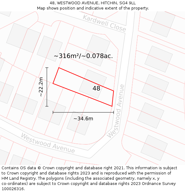 48, WESTWOOD AVENUE, HITCHIN, SG4 9LL: Plot and title map