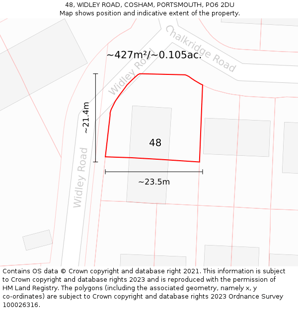 48, WIDLEY ROAD, COSHAM, PORTSMOUTH, PO6 2DU: Plot and title map