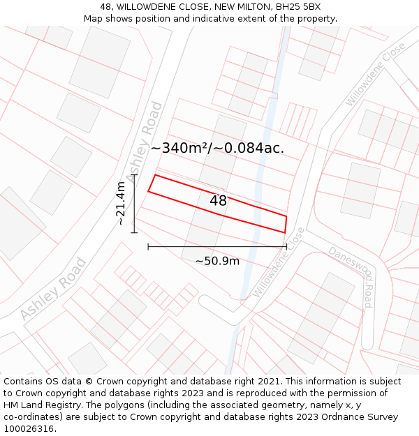 48, WILLOWDENE CLOSE, NEW MILTON, BH25 5BX: Plot and title map