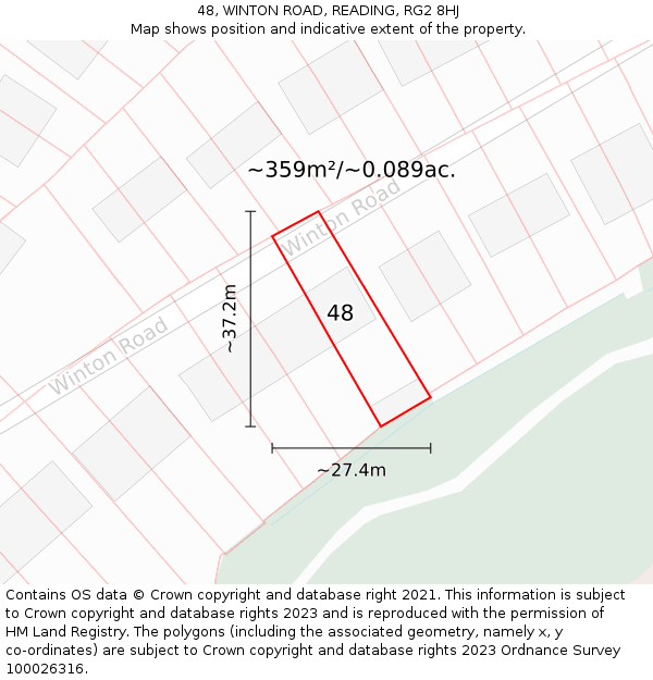 48, WINTON ROAD, READING, RG2 8HJ: Plot and title map