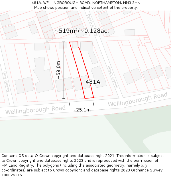 481A, WELLINGBOROUGH ROAD, NORTHAMPTON, NN3 3HN: Plot and title map