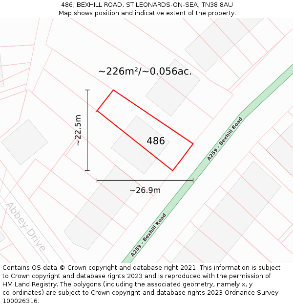 486, BEXHILL ROAD, ST LEONARDS-ON-SEA, TN38 8AU: Plot and title map