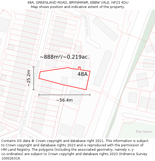 48A, GREENLAND ROAD, BRYNMAWR, EBBW VALE, NP23 4DU: Plot and title map