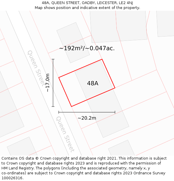 48A, QUEEN STREET, OADBY, LEICESTER, LE2 4NJ: Plot and title map