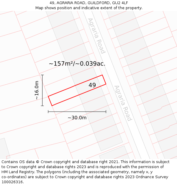 49, AGRARIA ROAD, GUILDFORD, GU2 4LF: Plot and title map