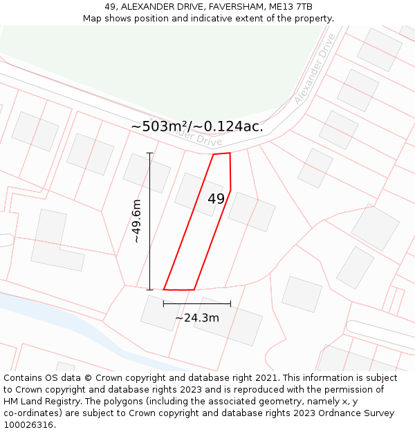 49, ALEXANDER DRIVE, FAVERSHAM, ME13 7TB: Plot and title map