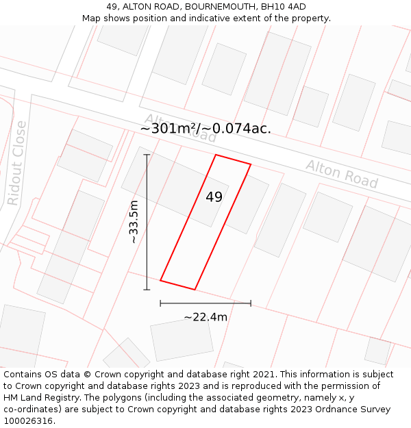 49, ALTON ROAD, BOURNEMOUTH, BH10 4AD: Plot and title map