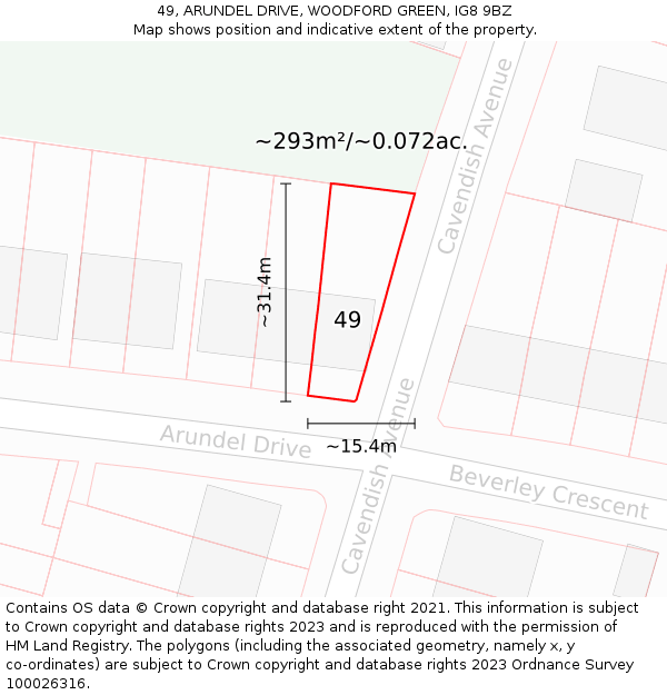 49, ARUNDEL DRIVE, WOODFORD GREEN, IG8 9BZ: Plot and title map