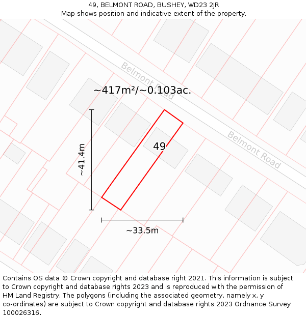 49, BELMONT ROAD, BUSHEY, WD23 2JR: Plot and title map