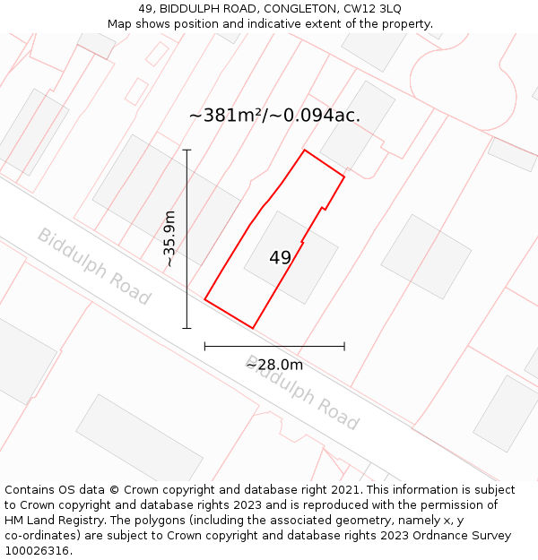 49, BIDDULPH ROAD, CONGLETON, CW12 3LQ: Plot and title map