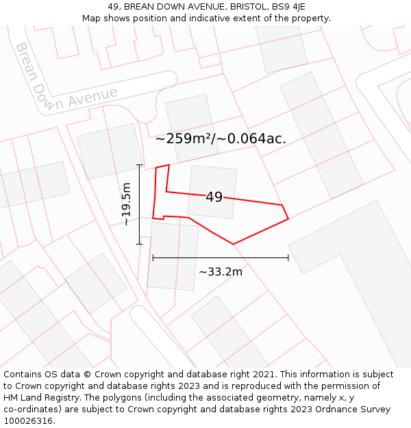 49, BREAN DOWN AVENUE, BRISTOL, BS9 4JE: Plot and title map