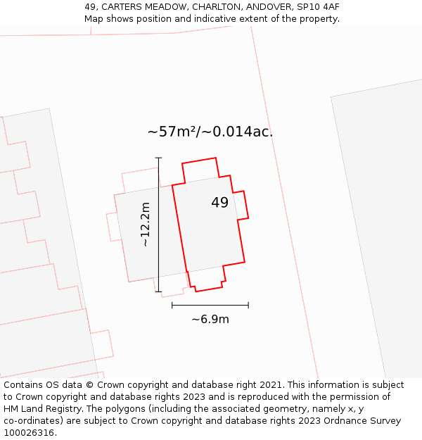 49, CARTERS MEADOW, CHARLTON, ANDOVER, SP10 4AF: Plot and title map