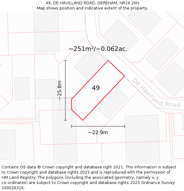 49, DE HAVILLAND ROAD, DEREHAM, NR19 2XN: Plot and title map