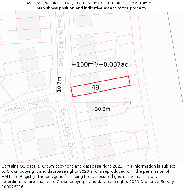 49, EAST WORKS DRIVE, COFTON HACKETT, BIRMINGHAM, B45 8GR: Plot and title map