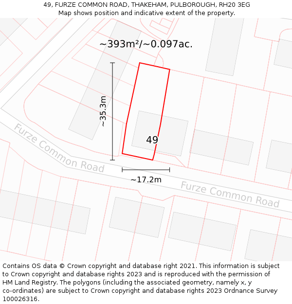 49, FURZE COMMON ROAD, THAKEHAM, PULBOROUGH, RH20 3EG: Plot and title map