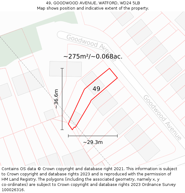 49, GOODWOOD AVENUE, WATFORD, WD24 5LB: Plot and title map