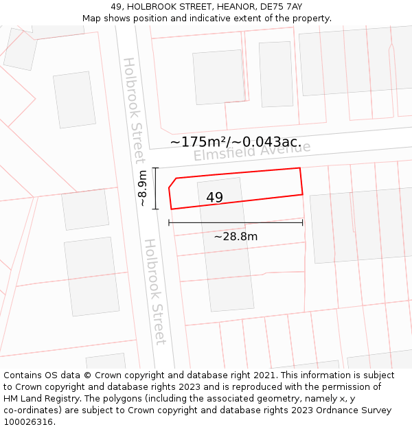 49, HOLBROOK STREET, HEANOR, DE75 7AY: Plot and title map