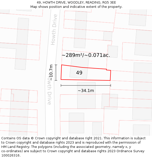 49, HOWTH DRIVE, WOODLEY, READING, RG5 3EE: Plot and title map