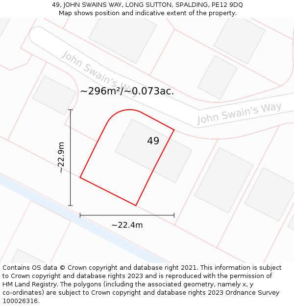 49, JOHN SWAINS WAY, LONG SUTTON, SPALDING, PE12 9DQ: Plot and title map