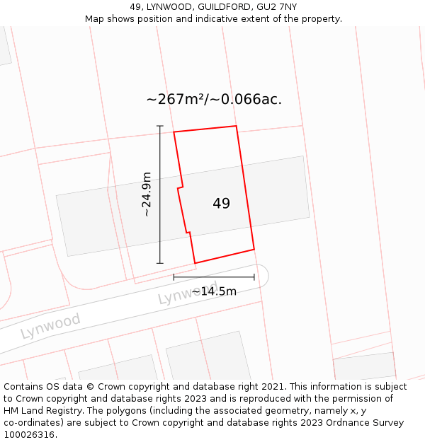 49, LYNWOOD, GUILDFORD, GU2 7NY: Plot and title map