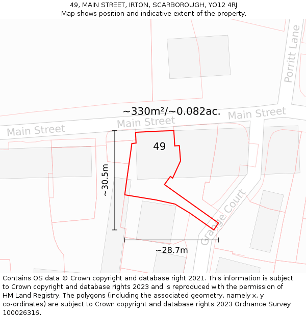 49, MAIN STREET, IRTON, SCARBOROUGH, YO12 4RJ: Plot and title map