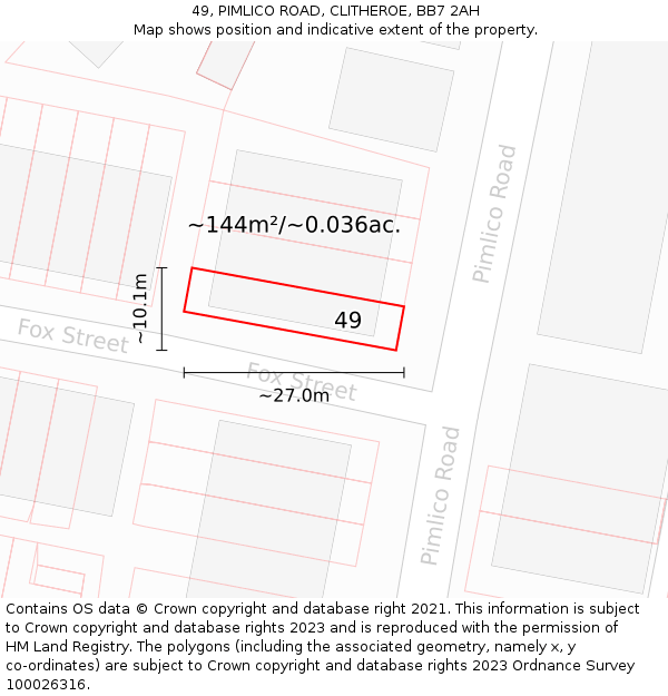 49, PIMLICO ROAD, CLITHEROE, BB7 2AH: Plot and title map