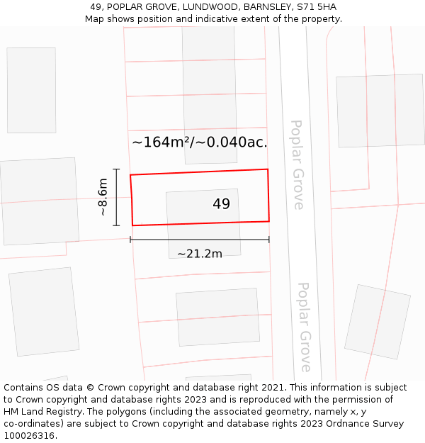 49, POPLAR GROVE, LUNDWOOD, BARNSLEY, S71 5HA: Plot and title map