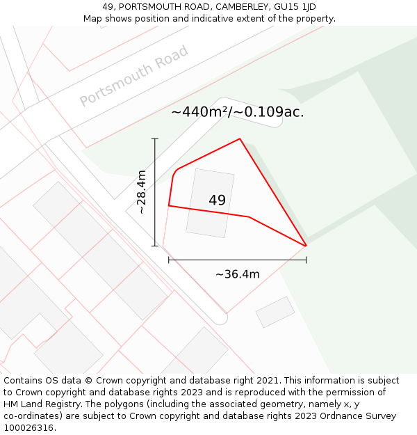 49, PORTSMOUTH ROAD, CAMBERLEY, GU15 1JD: Plot and title map