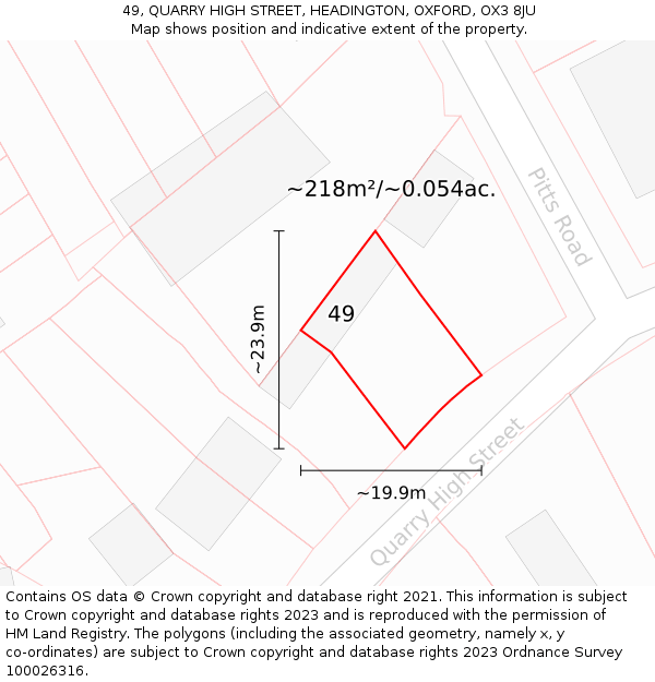 49, QUARRY HIGH STREET, HEADINGTON, OXFORD, OX3 8JU: Plot and title map