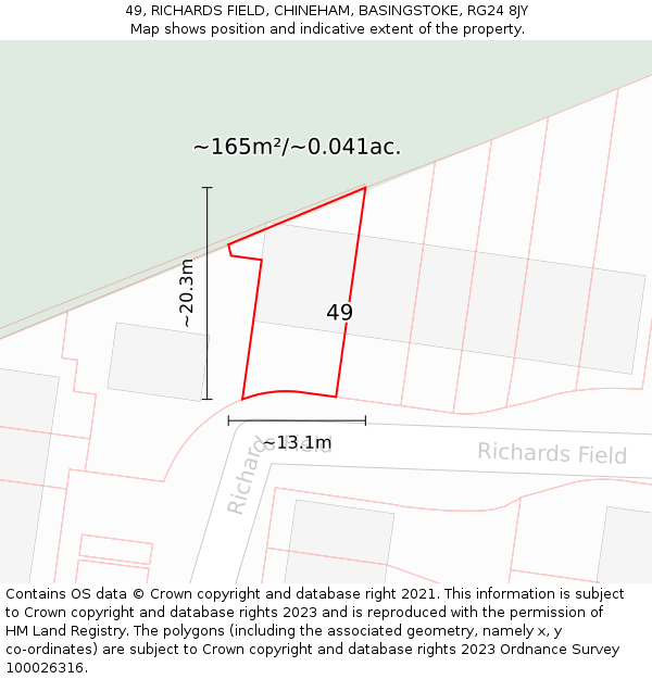 49, RICHARDS FIELD, CHINEHAM, BASINGSTOKE, RG24 8JY: Plot and title map