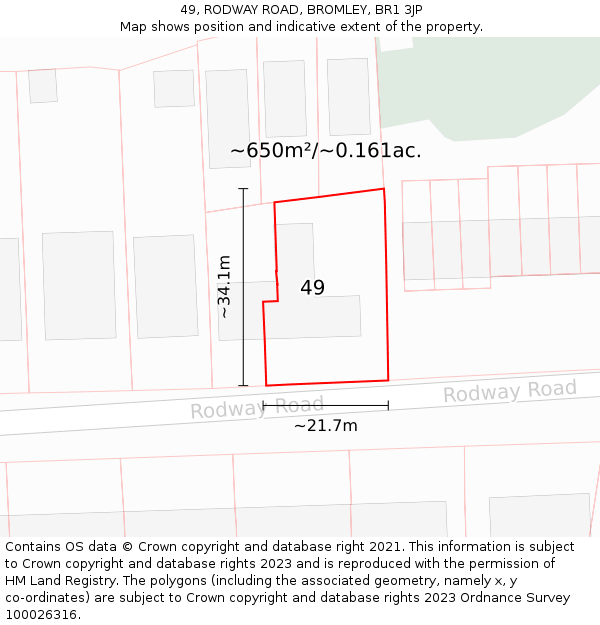 49, RODWAY ROAD, BROMLEY, BR1 3JP: Plot and title map