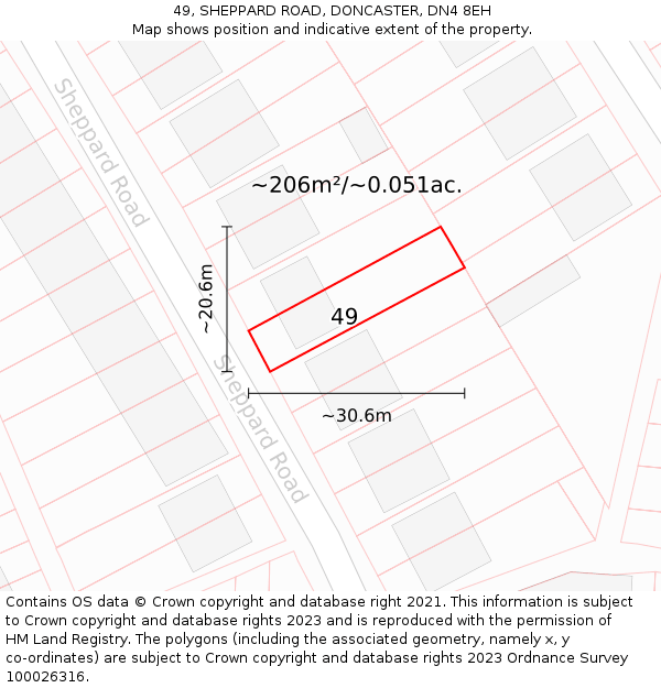 49, SHEPPARD ROAD, DONCASTER, DN4 8EH: Plot and title map