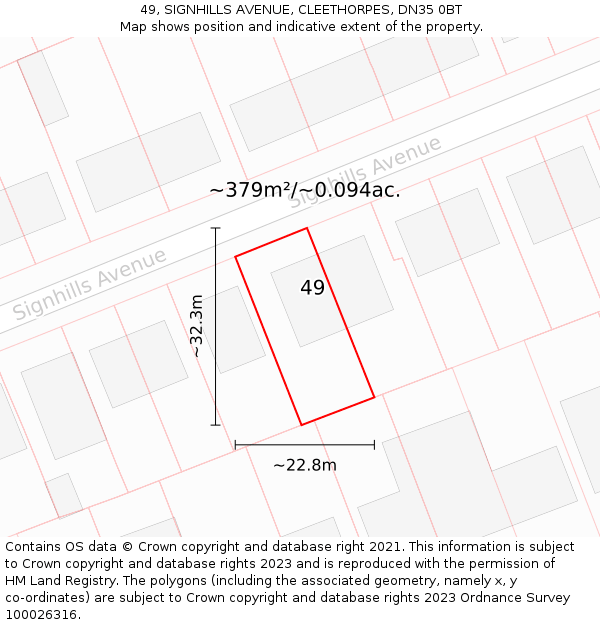 49, SIGNHILLS AVENUE, CLEETHORPES, DN35 0BT: Plot and title map