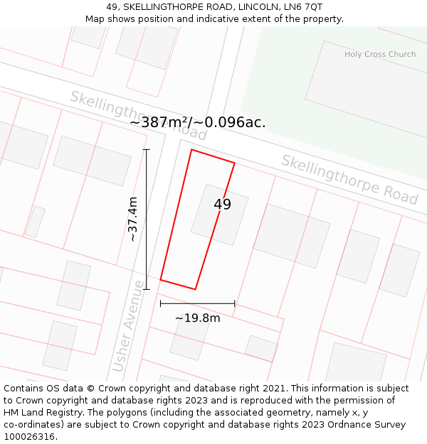 49, SKELLINGTHORPE ROAD, LINCOLN, LN6 7QT: Plot and title map