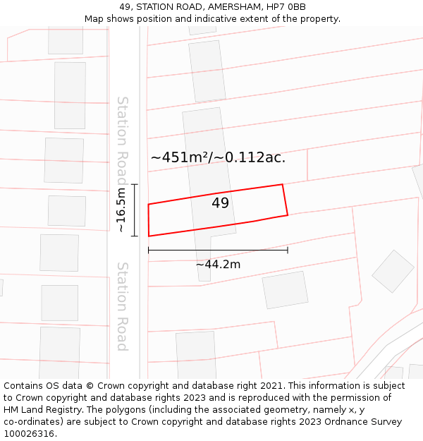 49, STATION ROAD, AMERSHAM, HP7 0BB: Plot and title map