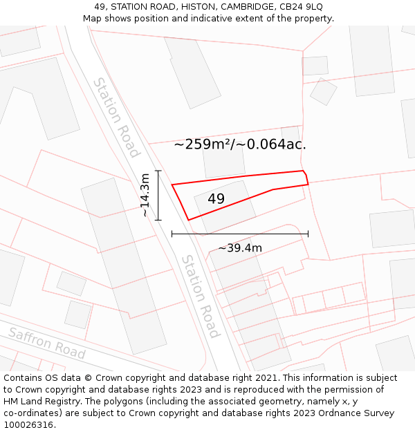 49, STATION ROAD, HISTON, CAMBRIDGE, CB24 9LQ: Plot and title map