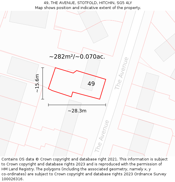 49, THE AVENUE, STOTFOLD, HITCHIN, SG5 4LY: Plot and title map