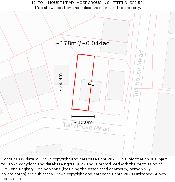 49, TOLL HOUSE MEAD, MOSBOROUGH, SHEFFIELD, S20 5EL: Plot and title map