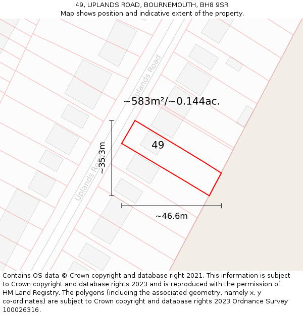 49, UPLANDS ROAD, BOURNEMOUTH, BH8 9SR: Plot and title map