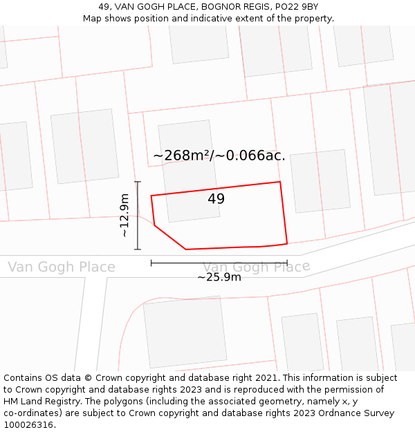 49, VAN GOGH PLACE, BOGNOR REGIS, PO22 9BY: Plot and title map