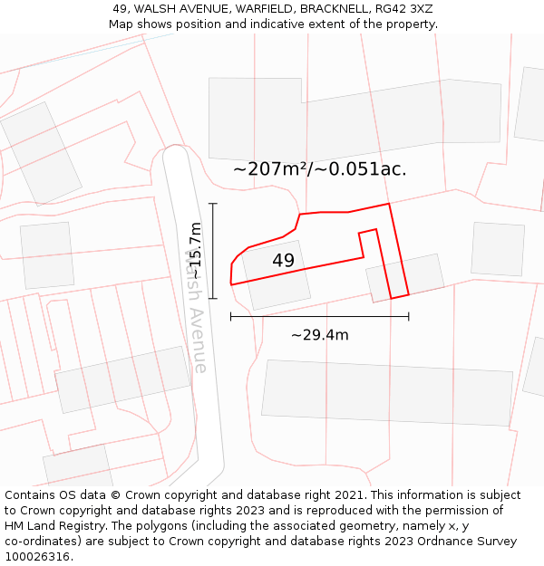 49, WALSH AVENUE, WARFIELD, BRACKNELL, RG42 3XZ: Plot and title map