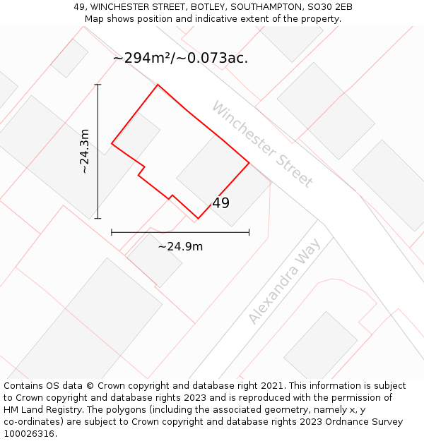 49, WINCHESTER STREET, BOTLEY, SOUTHAMPTON, SO30 2EB: Plot and title map