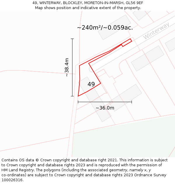 49, WINTERWAY, BLOCKLEY, MORETON-IN-MARSH, GL56 9EF: Plot and title map