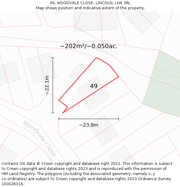 49, WOODVALE CLOSE, LINCOLN, LN6 3RL: Plot and title map