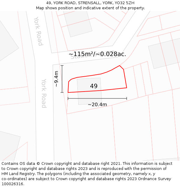 49, YORK ROAD, STRENSALL, YORK, YO32 5ZH: Plot and title map