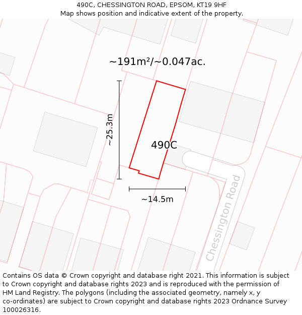 490C, CHESSINGTON ROAD, EPSOM, KT19 9HF: Plot and title map