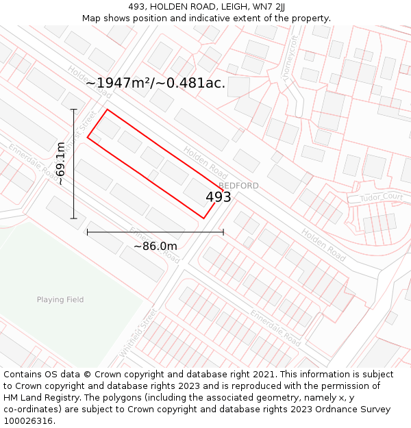 493, HOLDEN ROAD, LEIGH, WN7 2JJ: Plot and title map